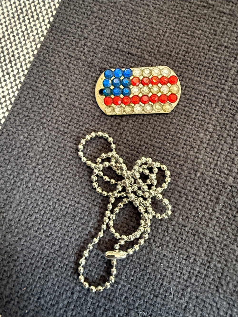 Rhinestone Dog Tag Necklace - Red, White & Blue